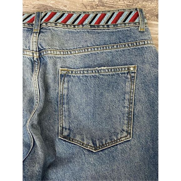 Zara Z1975 Basic Denim Boyfriend Jeans Distressed Raw Hem Beaded Women’s Sz 10 - Picture 8 of 8